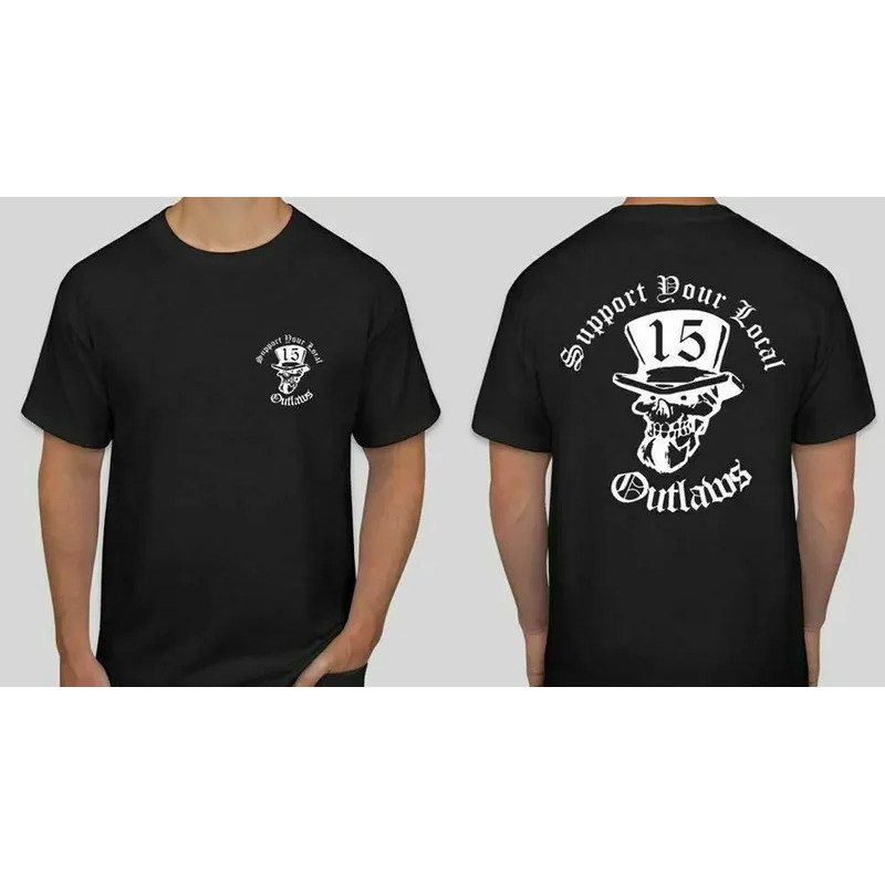 เสื้อยืดสองด้านลายหัวกะโหลก Outlaws Biker Motorcycle MC 15 สนับสนุนกลุ่ม Outlaws ในพื้นที่ของคุณ