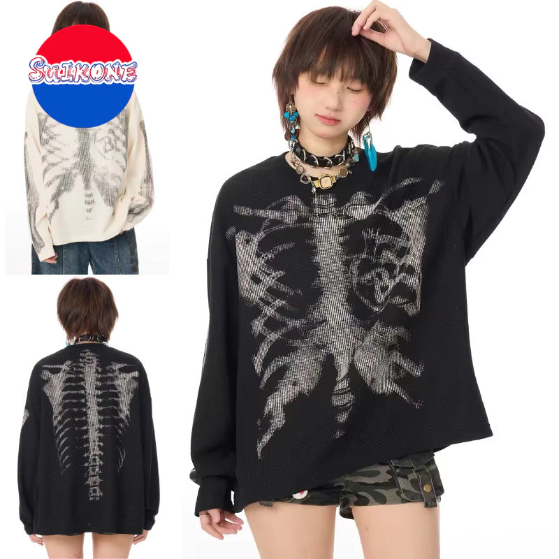 SUIKONE ซุยโคเนะ ใหม่เสื้อยืดแขนยาวดีไซน์แบรนด์อินเทรนด์สไตล์อเมริกันคุณภาพสูง ไม่จํากัดเพศ