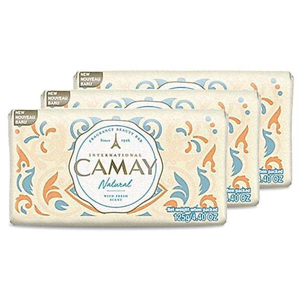 แพ็ค 3 ก้อน CAMAY คาเม่ สบู่หอม((สีขาว)) สบู่กลิ่นหอมสดชื่น 1 แพ็คมี 3 ก้อน  125กรัม หอมนานเหมือนฉีดน้ำหอมราคาแพง