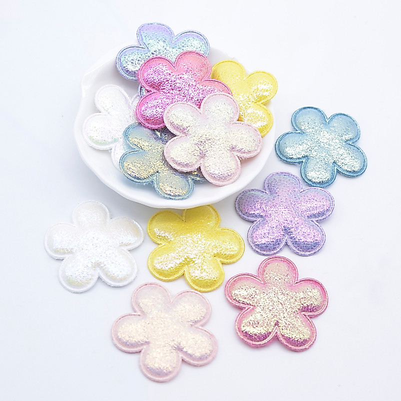 40 ชิ้น 38 มิลลิเมตรเบาะ Glitter ดอกไม้ Applique สําหรับเสื้อผ้าหมวกหัตถกรรมเย็บอุปกรณ์แพทช์ DIY Headwear คลิปผม Bow Decor