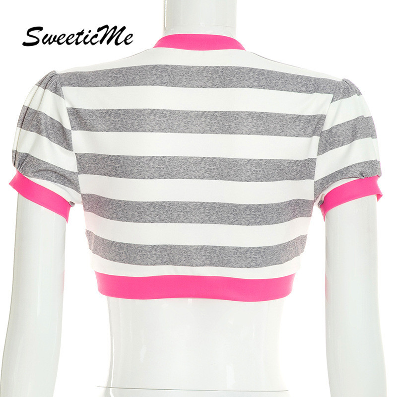 SweeticMe เสื้อสตรี 2026 ใหม่แฟชั่นเซ็กซี่คอวีลายปุ่มแขนสั้น Crop เสื้อยืด — صورة 8