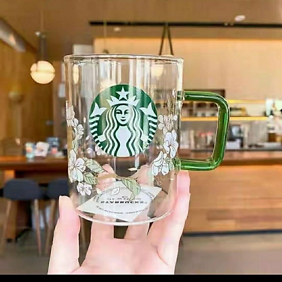 ★Ins ขายดี Starbucks แก้วกาแฟ Starbucks ขนาดใหญ่ จุของได้เยอะ แต่งหูหิ้ว สีเขียว สไตล์เกาหลี