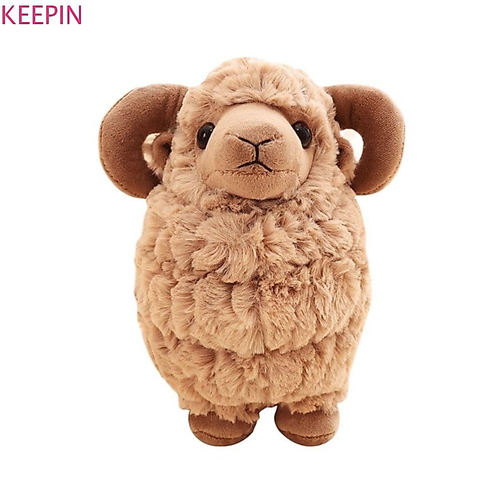 KEEPIN Baby Goat Plush พวงกุญแจ, Big Horns PP ผ้าฝ้ายแกะตุ๊กตาของเล่น, สัตว์ Soft Plushie 25/35 ซม. ปุยตุ๊กตาเด็กแพะ