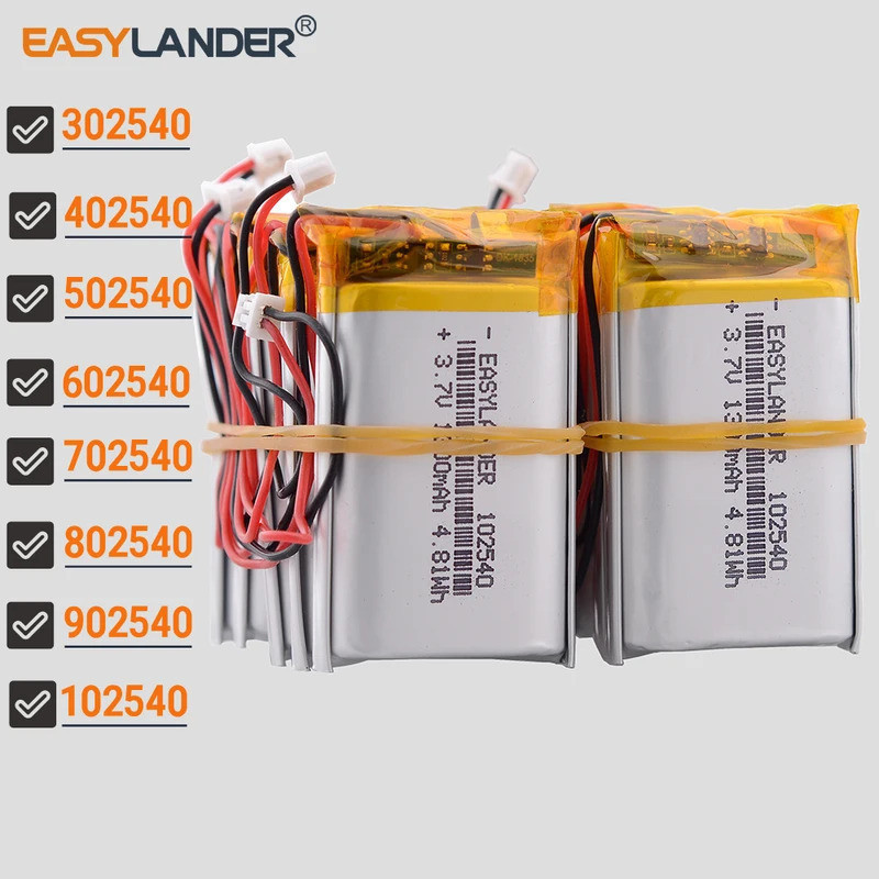 10 ชิ้น/ล็อต JST1.25 2Pin 602540 แบตเตอรี่ลิเธียมโพลิเมอร์ลิเธียมไอออน 3.7V 600mAh 302540 402540 502