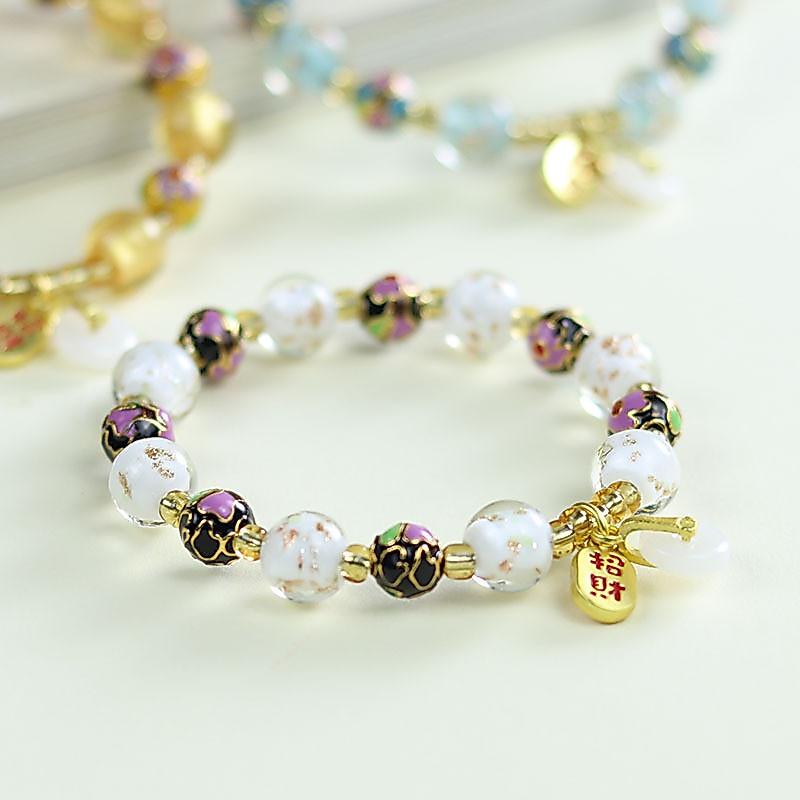 สร้อยข้อมือนําโชคลูกปัดแฮนด์เมดเคลือบ Cloisonne สไตล์แห่งชาติ