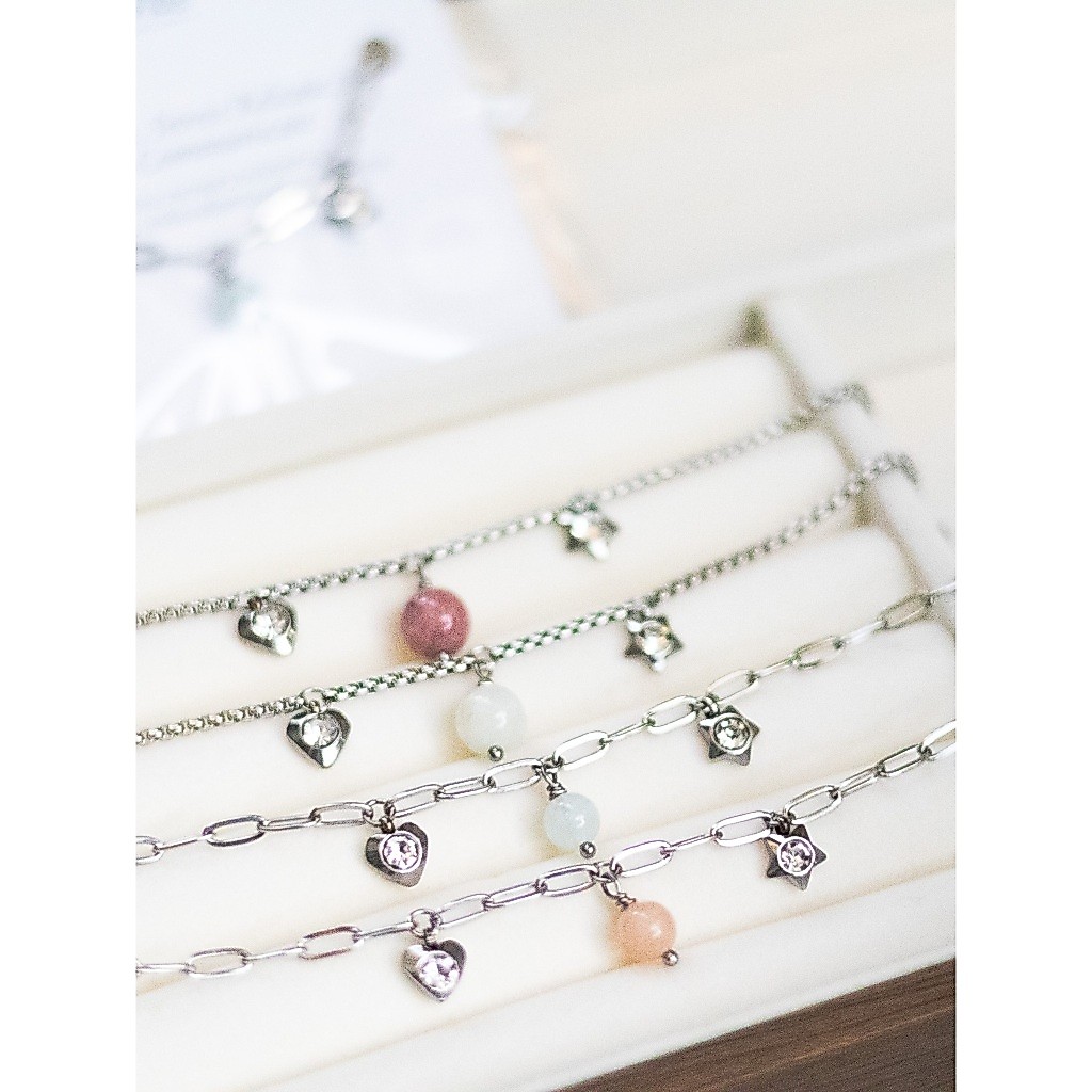 JEWILA Nova สร้อยข้อมือสแตนเลส หินนำโชค หินแท้ เสริมดวงความรัก ความสุข ปัญญา สื่อสาร
