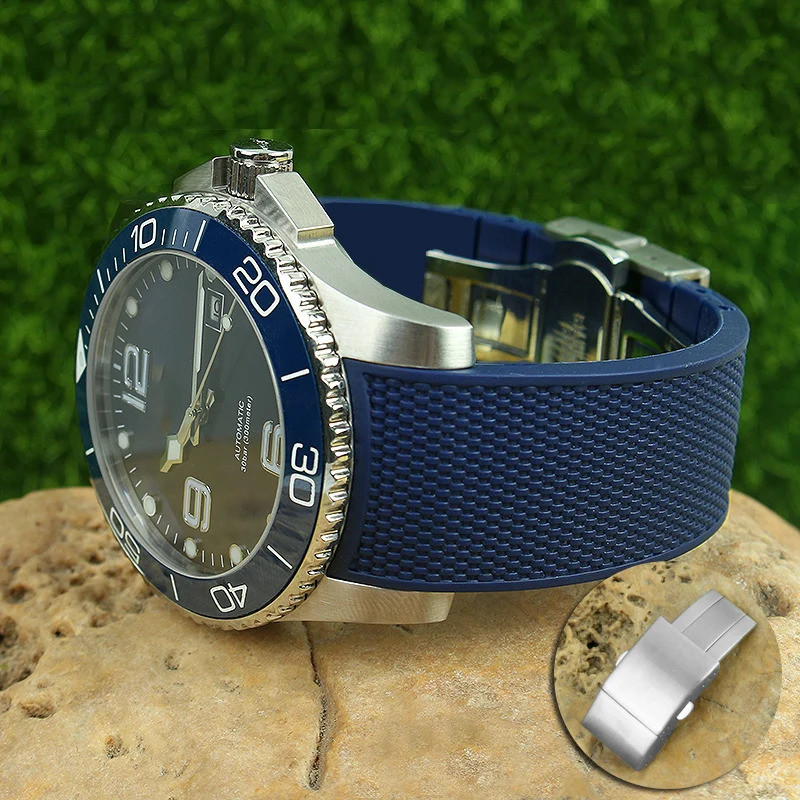 21 มม.สายนาฬิกายางสําหรับ Longines master Conquest HydroConquest L3 781 782 สีดําสีเขียวสีฟ้าซิลิโคน