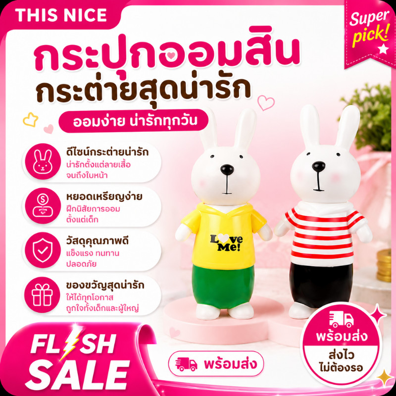 กระปุกออมสินกระต่าย กระปุกออมสิน ของขวัญวันเกิด กล่องเก็บเหรียญ กระปุกเก็บเหรียญ ออมสินเก็บเงิน