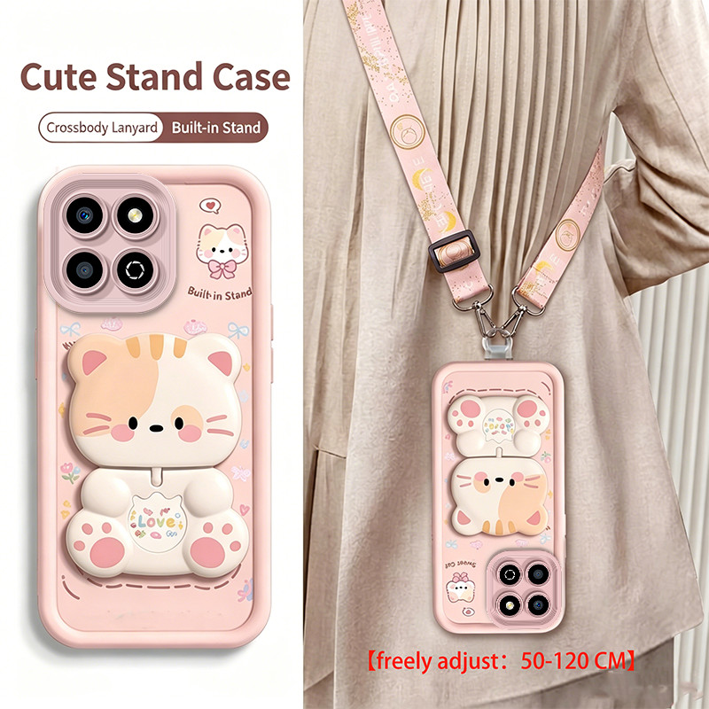 สายรัดCrossbody LanyardสําหรับHonor X8B X8A x8c x8d x6d x6c 4g X6B X6A X6S X6 X8 5Gปลอกโทรศัพท์Softcaseกันกระแทกพร้อมผู้ถือสาวสุนทรียศาสตร์น่ารักJTM1