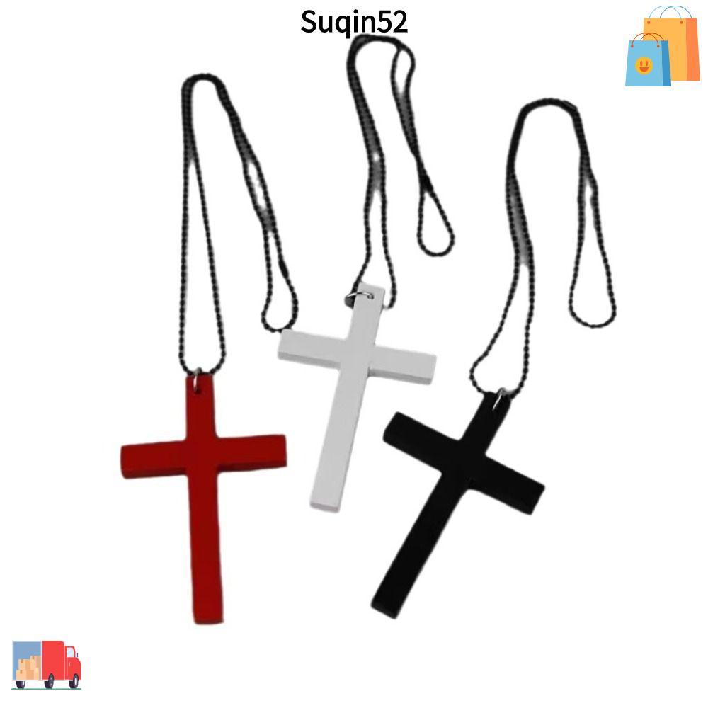 SUQIN52 ไม้ Cross จี้สร้อยคอ, Y2k Punk Gothic Hip Hop สร้อยคอ,แฟชั่นเสื้อกันหนาวสีดําผู้หญิง