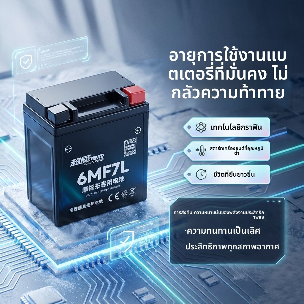 แบตเตอรี่มอเตอร์ไซค์ Chaowei 6MF7L 12V ใช้ได้กับ Honda Phantom, Jia Ying, Zhan Ying, Zhan Shen, CFMo