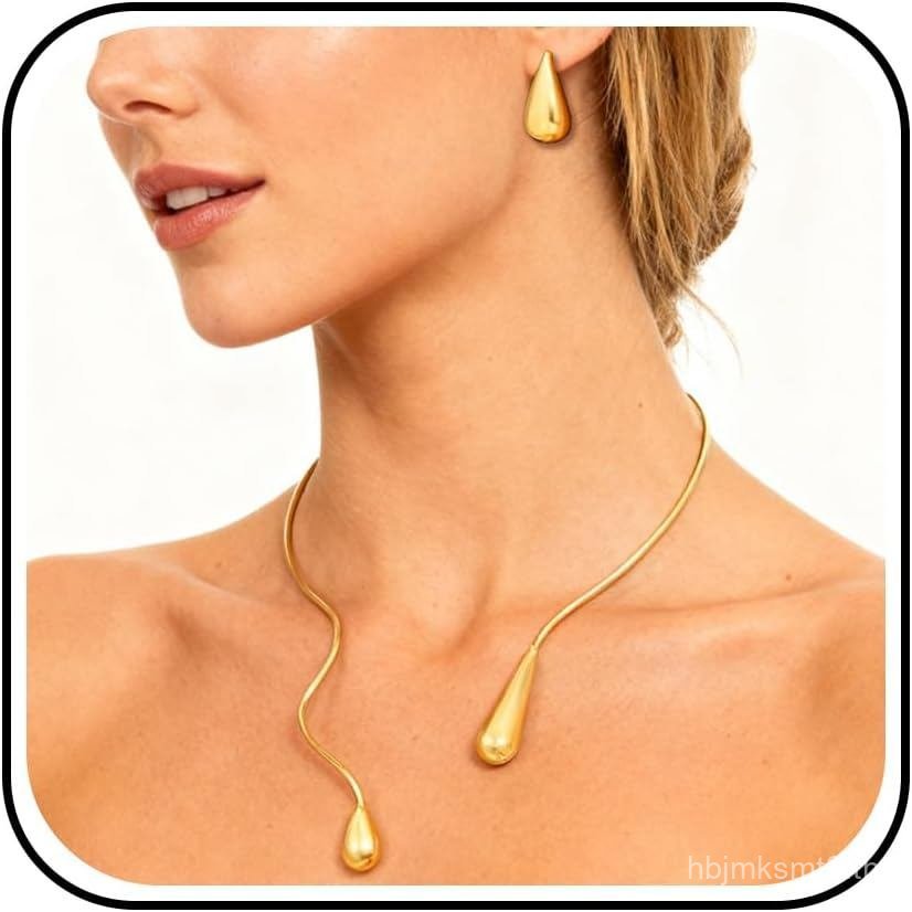 Roe Dolph Chunky Gold สร้อยคอต่างหู Tear Drop เครื่องประดับ Water Drop ต่างหูอินเทรนด์อุปกรณ์เสริมอย