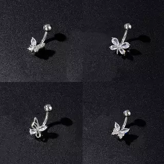 LegoP แฟชั่นผีเสื้อ Bow Belly ปุ่มแหวนสแตนเลสZircon Navelเจาะแหวนผู้หญิงสาวเซ็กซี่เครื่องประดับของขวัญ (TH)
