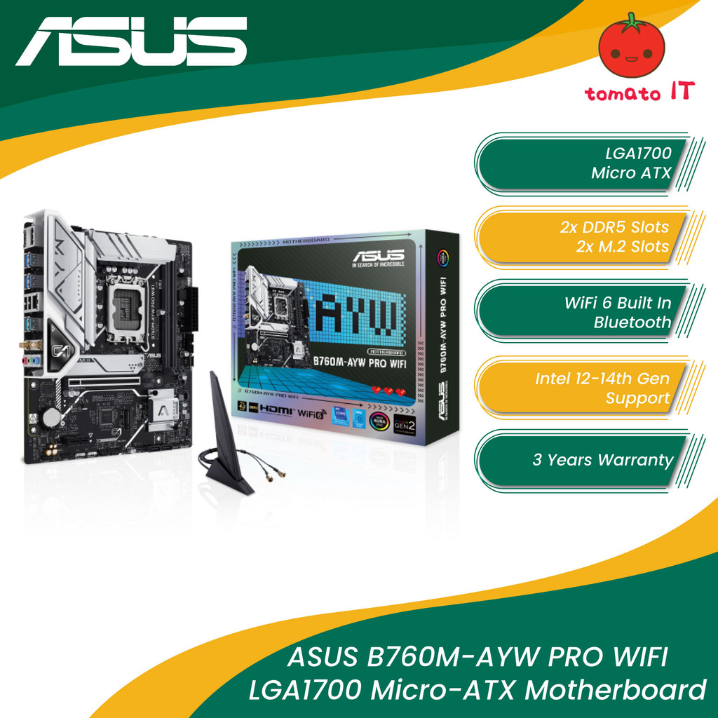 เมนบอร์ด ASUS B760M-AYW PRO WIFI LGA1700 Micro-ATX