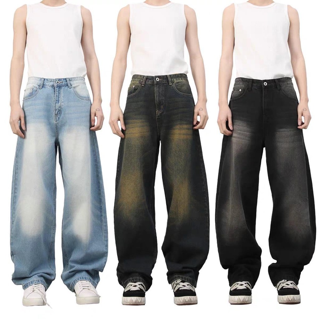 MNO.9 Wide Barrel Jeans M7 กางเกงยีนส์ ทรงขากระบอกกว้างโค้ง ทรงบอลลูน งานเกรดผ้าหนา