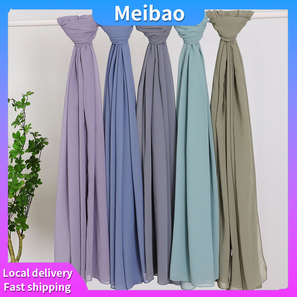 [จัดส่งในพื้นที่] สีทึบชีฟองยาวผ้าพันคอไหมผ้าคลุมไหล่แฟชั่นที่เรียบง่ายผู้หญิงบางระบายอากาศคออุปกรณ์เสริม