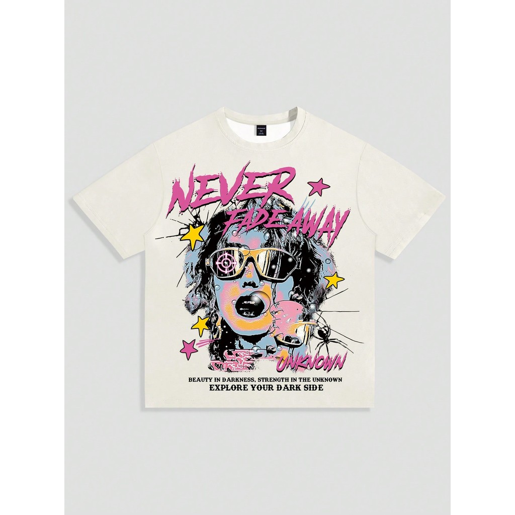 ROMWE MEN Street Life เสื้อยืดแขนสั้น พิมพ์ลายศิลปะและคำขวัญ สำหรับฤดูร้อน