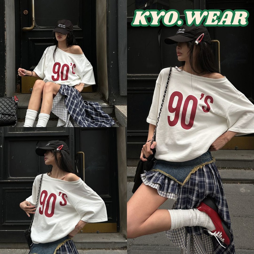KYO 🌸 เสื้อปาดไหล่แขนสั้นผู้หญิง ใส่สบาย ผ้านิ่ม ทรงOversize แมทช์ง่าย ได้ทุกลุค น่ารักละมุน "Ninety" 💖​​​