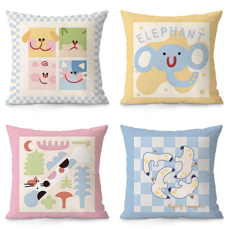 ปลอกหมอนโซฟาลายน่ารัก ขนาด 45x45 ซม. สองด้าน เนื้อผ้าขนนุ่ม ไส้ PP Cotton สำหรับตกแต่งห้องรับแขก