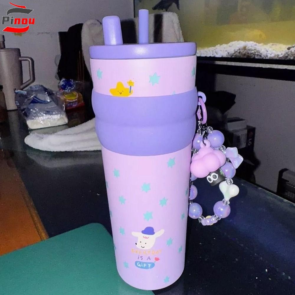 พินOU ถ้วยฉนวนกันความร้อนสแตนเลส, ถ้วยสูญญากาศความจุขนาดใหญ่ 700 มล., ถ้วยน้ําดื่มพร้อมขวดน้ําเก็บคว