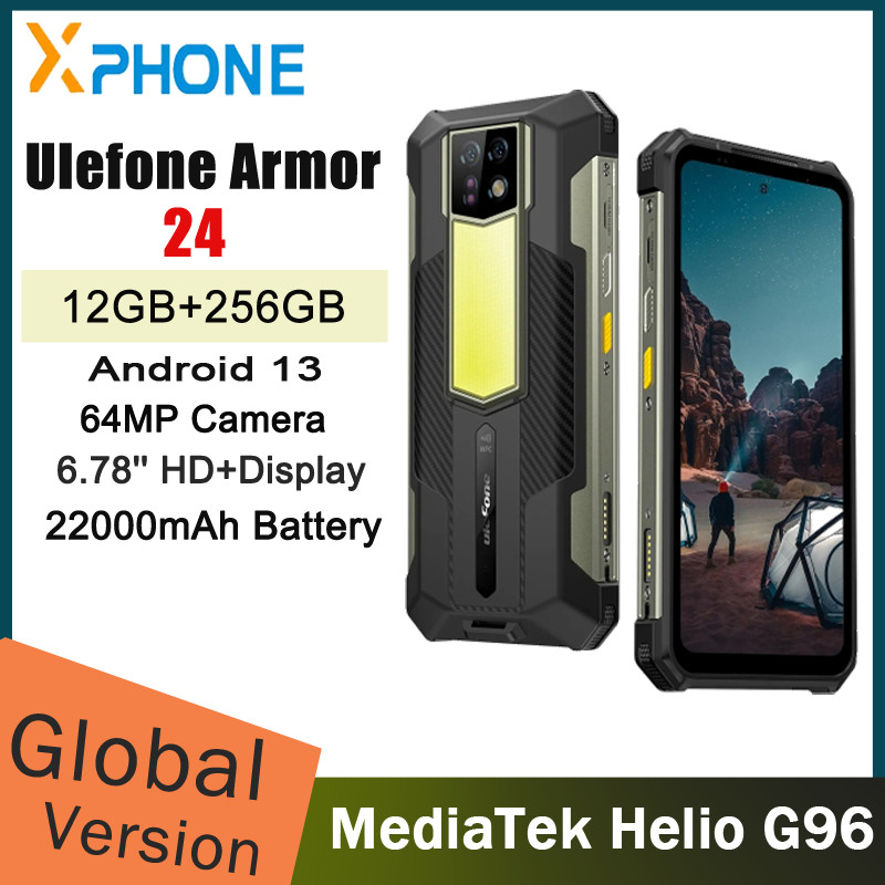 Ulefone Armor 24 โทรศัพท์ที่ทนทาน 12GB + 256GB ลายนิ้วมือด้านข้าง 22000mAh 6.78 นิ้วAndroid 13 Helio