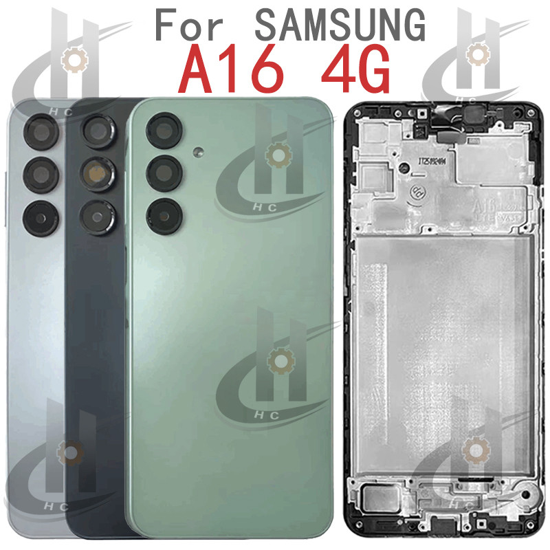 สําหรับ Samsung Galaxy A16 4G แบตเตอรี่ฝาหลังกรอบกลาง + ปุ่ม + กรอบด้านหน้า LCD + เลนส์กล้อง