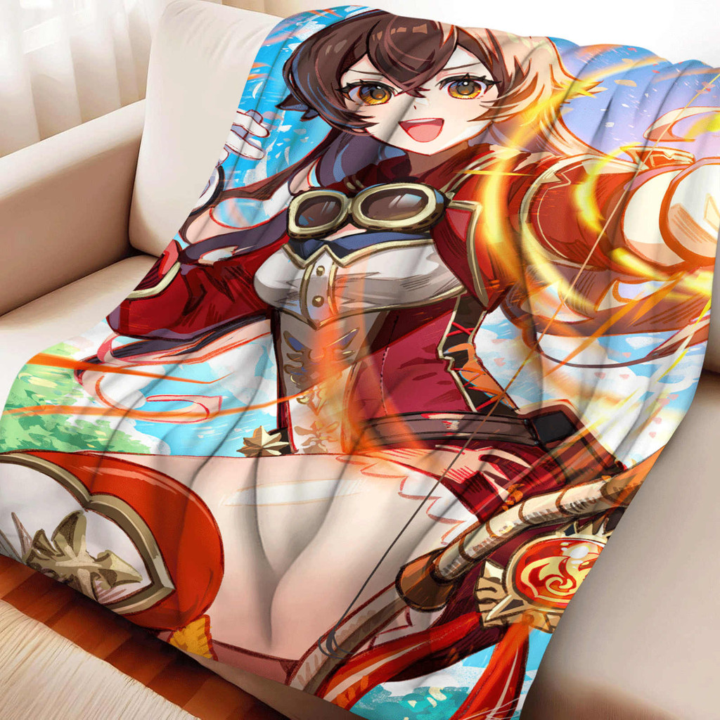 Genshin Impact Amber Flannel ผ้าห่มแบบพกพา Home Travel Camping โซฟาปิกนิกเด็ก Flannel ผ้าห่ม
