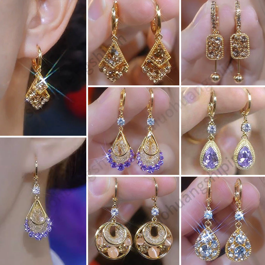 ต่างหูแบบเรโทรหรูหรา งานฝีมือประณีตตกแต่งด้วยคริสตอล rhinestones สไตล์แฟชั่นระดับไฮเอนด์