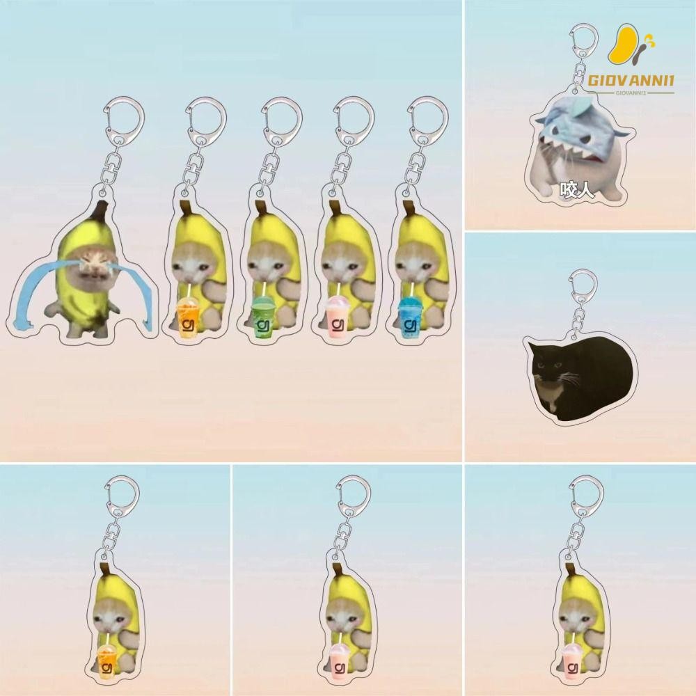 GIOVANNI1 Happy Banana Cat พวงกุญแจ, Banana Cat กระเป๋าเป้สะพายหลัง Charm Banana Cat ห่วงโซ่โทรศัพท์