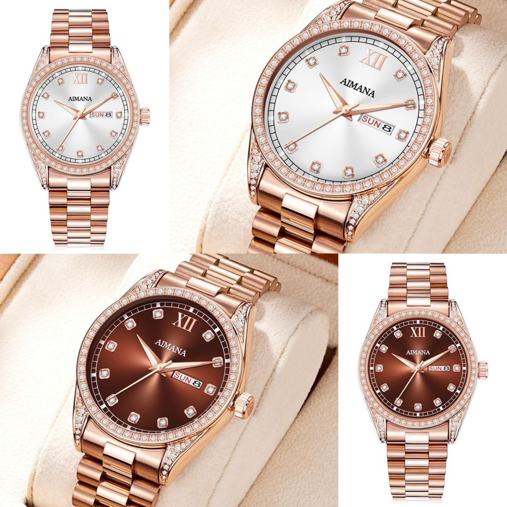 นาฬิกาข้อมือ AIMANA รุ่น 8611 Rose Gold หน้าปัด 40 มิล สแตนเลสสไตล์หรูหราหน้าปัดประดับเพชร กันน้ำ เค
