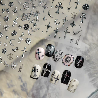 Tomoni สติกเกอร์แต่งเล็บโลหะ diy ขายร้อน Dark สไตล์เล็บสติกเกอร์ Gothic สตรอเบอร์รี่เล็บอุปกรณ์เสริมสติกเกอร์