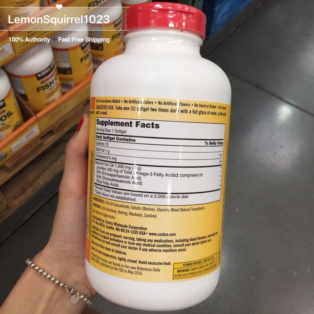 น้ํามันปลาทะเลน้ําลึก Kirkland Kirkland Kirkland ดั้งเดิมของอเมริกา 1,000 มก. 400 แคปซูล