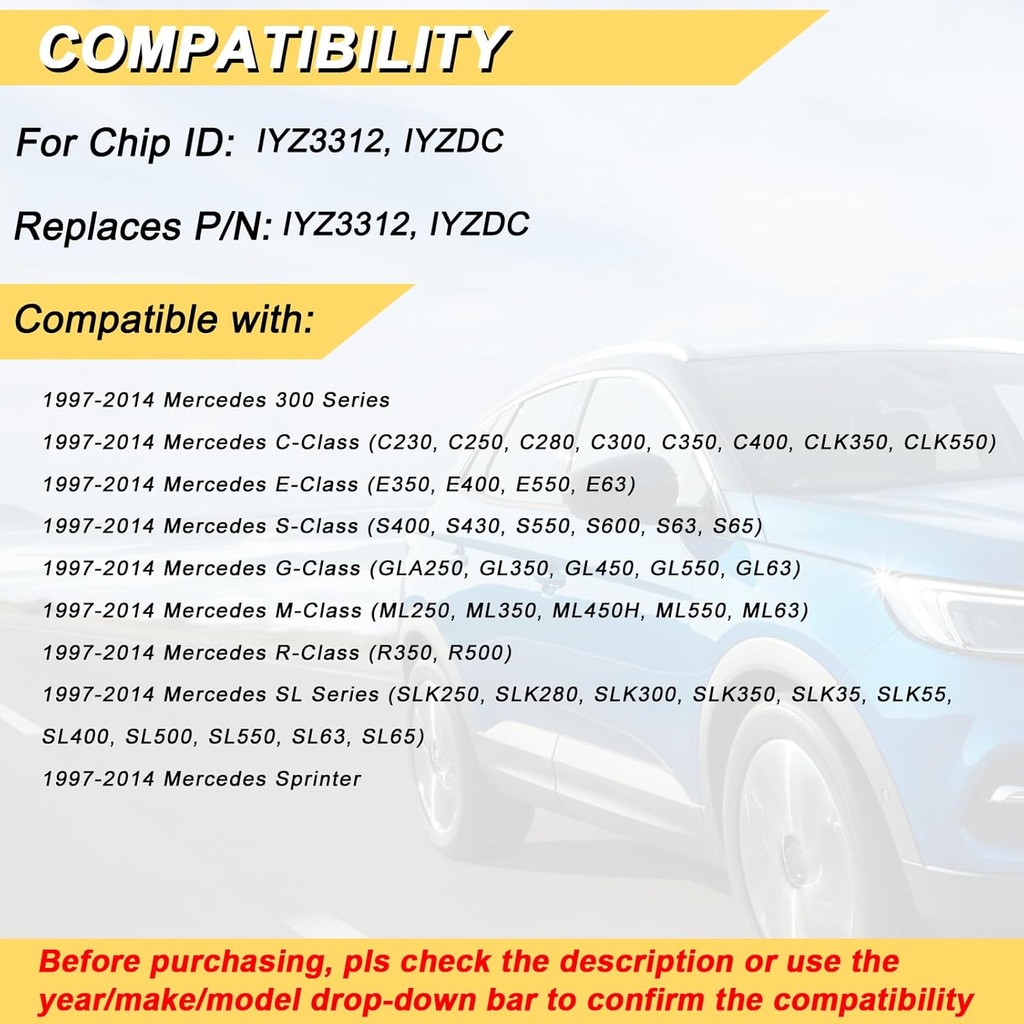 Key Fob สําหรับ 1997-2014 Mercedes Benz C CL E GL ML RS Class/ 97-14 Sprinter 300 SL Series รถ Keyle