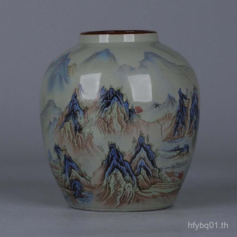 Retro Qianli Jiangshantu ภูมิทัศน์ถั่วดอกไม้สีฟ้า Jar สไตล์จีนแจกันบ้านโบราณ Porcelain โบราณห้องนั่ง