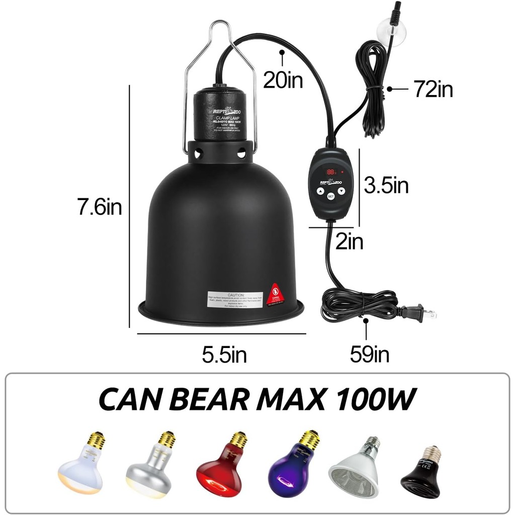 REPTIZOO สัตว์เลื้อยคลานตารางการแข่งขันพร้อม Dimming Thermostat, 5.5 นิ้วลึกโดมโคมไฟติดตั้งกับสัตว์เ