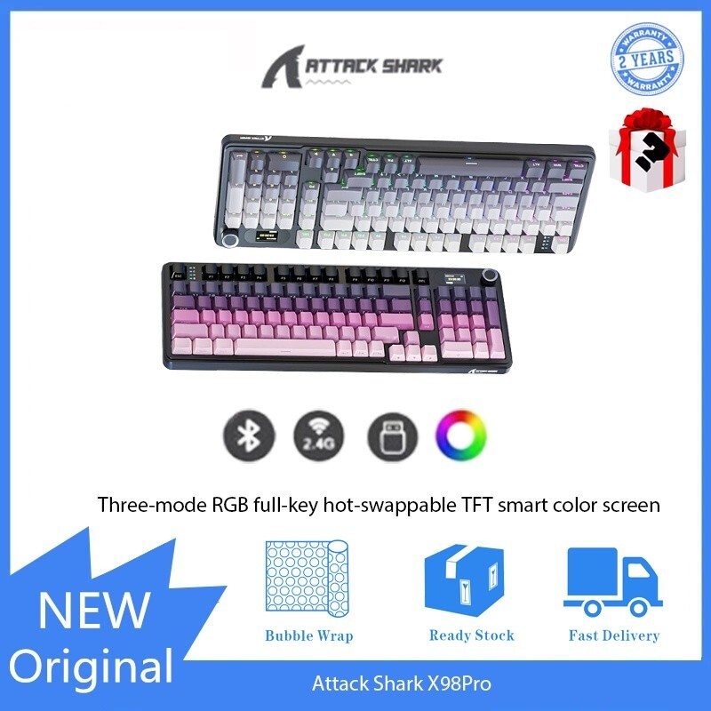 Attack Shark X98Pro คีย์บอร์ดไร้สาย RGB สามโหมดด้านข้างแกะสลักพร้อมคีย์บอร์ดเชิงกล Bluetooth หน้าจอ