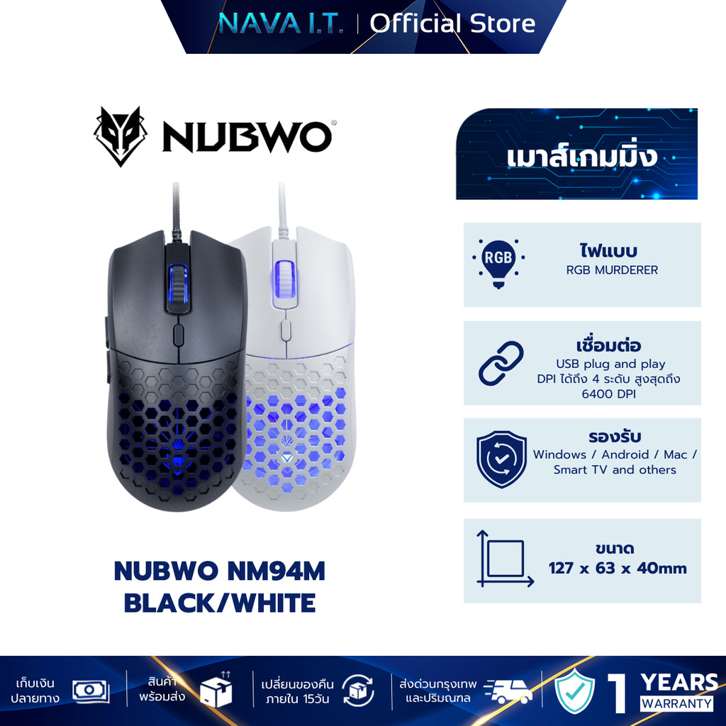 เมาส์ไร้เสียง Nubwo NM-94m MURDERER เมาส์มาโคร  ประกันศูนย์ 1 ปี