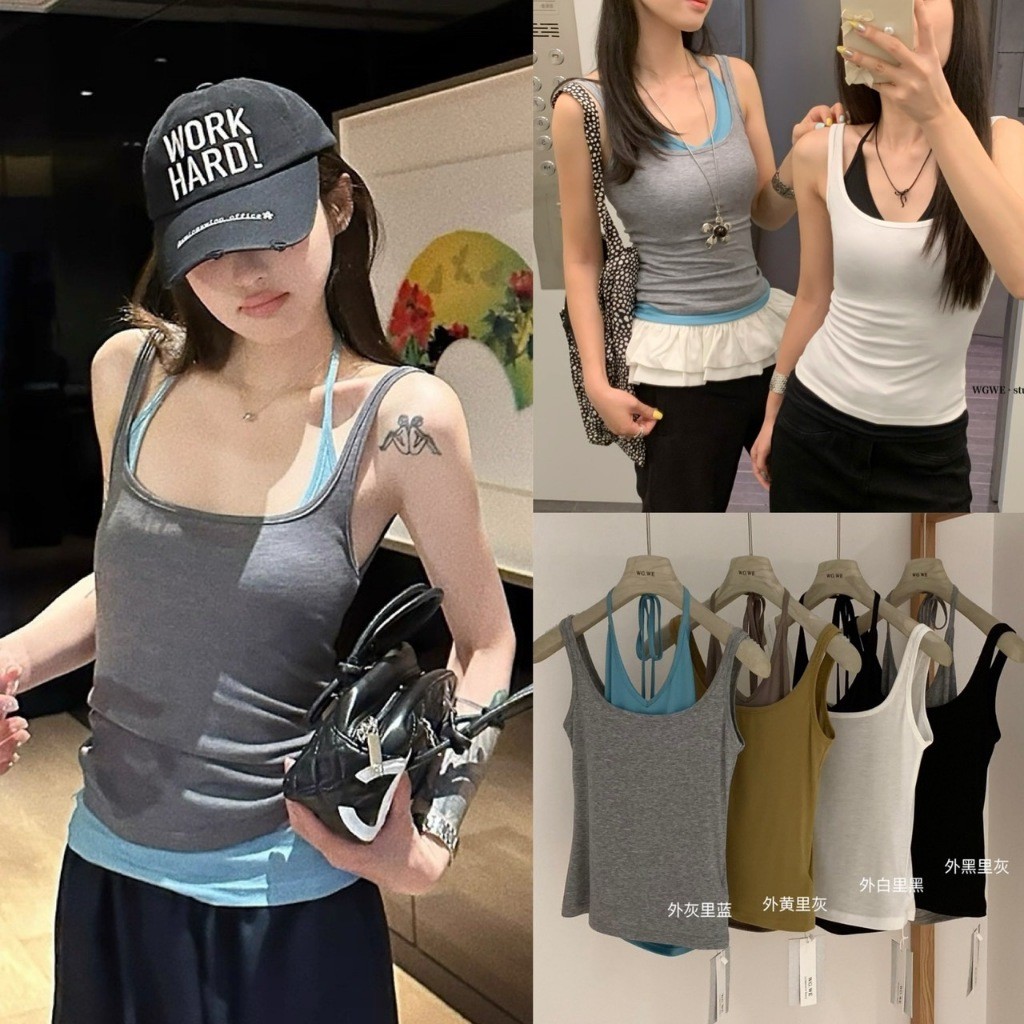 W6579 เสื้อกล้าม + เสื้อคล้อมคอ มาพร้อมกันทั้งสองชิ้น เข้าคู่สีกันอย่างลงตัวค่ะ แฟชั่นเกาหลี TAG WG.WE ราคา ถูกที่สุด ดีลบีเคเค
