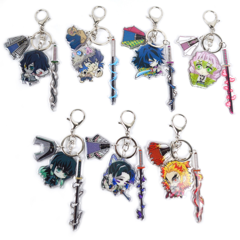 Anime Demon Slayer พวงกุญแจ Kimetsu ไม่มี Yaiba จี้อะคริลิคมังงะพวงกุญแจกระเป๋าเป้สะพายหลัง Key Chain คอสเพลย์ของเล่นพวงกุญแจ