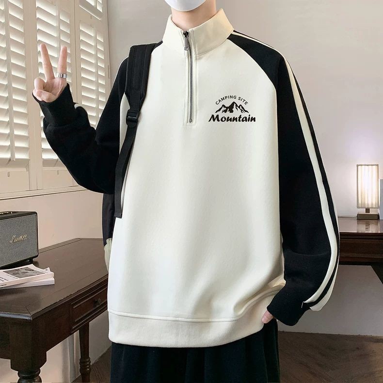 [IDO] M-8XL ขนาดใหญ่ฤดูใบไม้ผลิฤดูใบไม้ร่วงครึ่งซิป Stand-Up Collar เสื้อกันหนาวชายวัยรุ่น Junior Hi