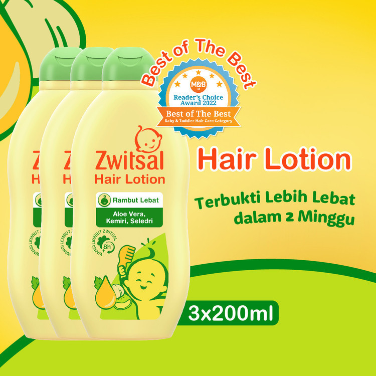 Zwitsal Baby Hair Lotion ว่านหางจระเข้ Candlenut Celery Baby Hair Growth 200ml x 3