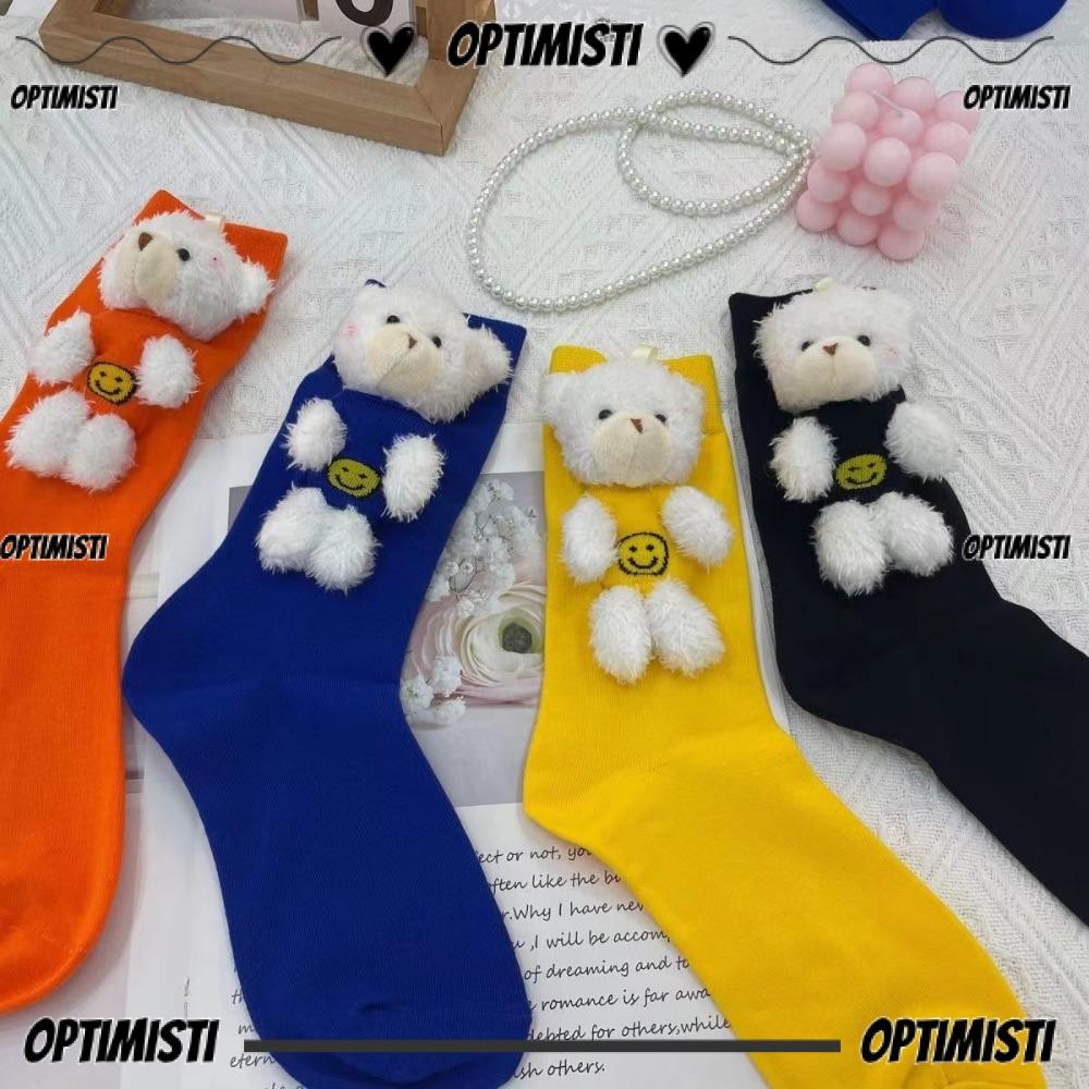 OPTIMISTI ถุงเท้าตุ๊กตา ถุงเท้ากองหมีหนา Ins Cotton Keep Warm Smile Fuzzy Sock Girl