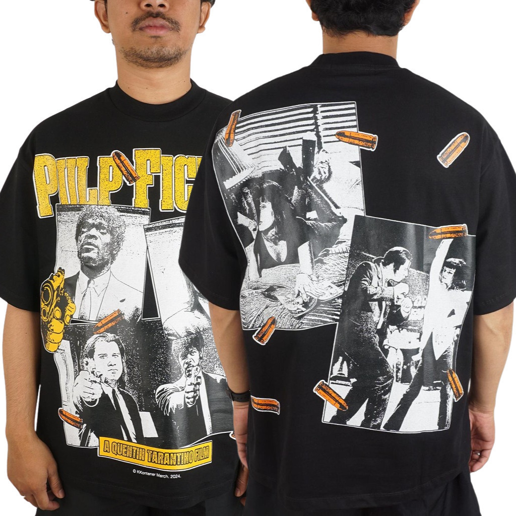 OVERSIZE 90s MOVIES PULP FICTION TSHIRT สีดําผู้ชายผู้หญิงผ้าฝ้าย UNISEX COMBED 20s