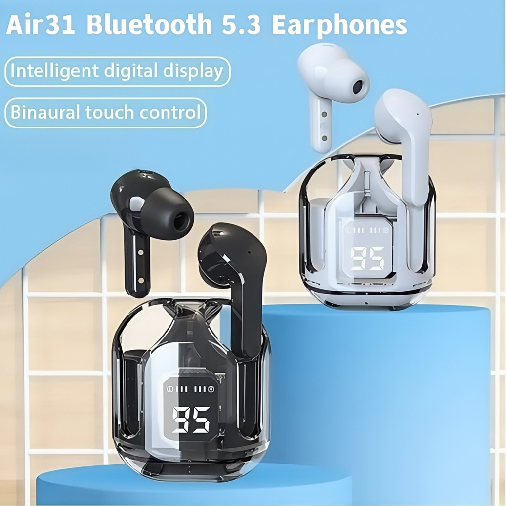 Air31 ไร้สายในหูหูฟัง - บลูทู ธ 5.3, ล้างถังชาร์จ, สมาร์ท LED จอแสดงผลดิจิตอล, HD โทร