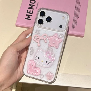 3ง สีชมพูคิตตี้เรซิ่นเคสโทรศัพท์สําหรับ ไอโฟน 17โปรแม็กซ์ 16 15 14 13 12 11 กันกระแทกป้องกันปลอก