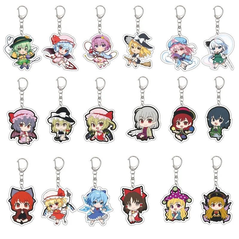 55 มม.อะนิเมะ Touhou โครงการพวงกุญแจ Hakurei Reimu/SinGyoku/Mima/Konngara Key Chain อะคริลิคชุดแผ่นคริสต์มาสของขวัญ