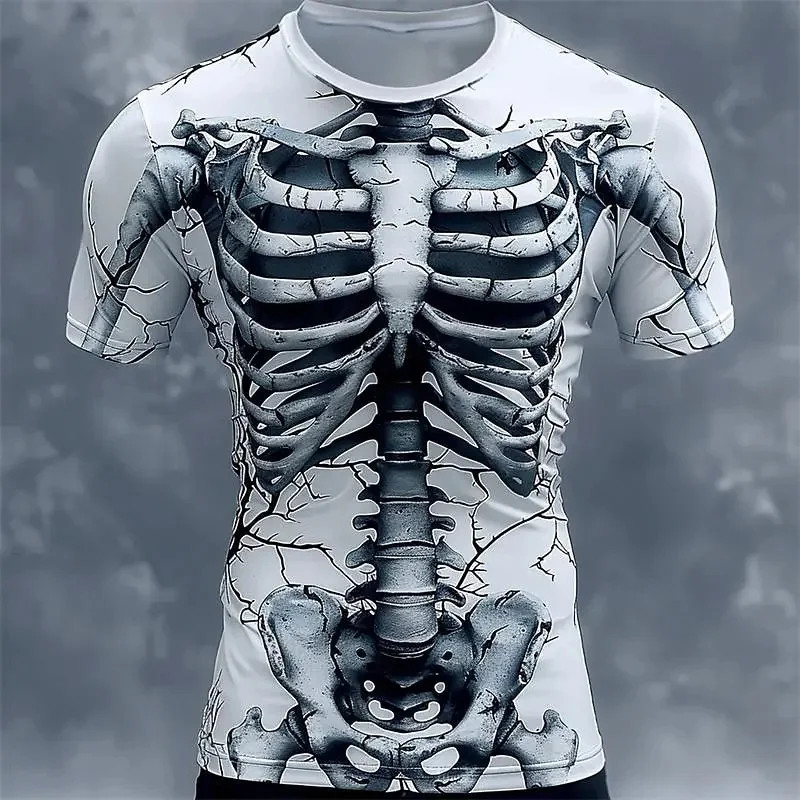 3D พิมพ์โครงกระดูก T-shirt ลายกระดูก คอสั้นแขนสั้น สำหรับใส่ในลุค casual ฤดูร้อน