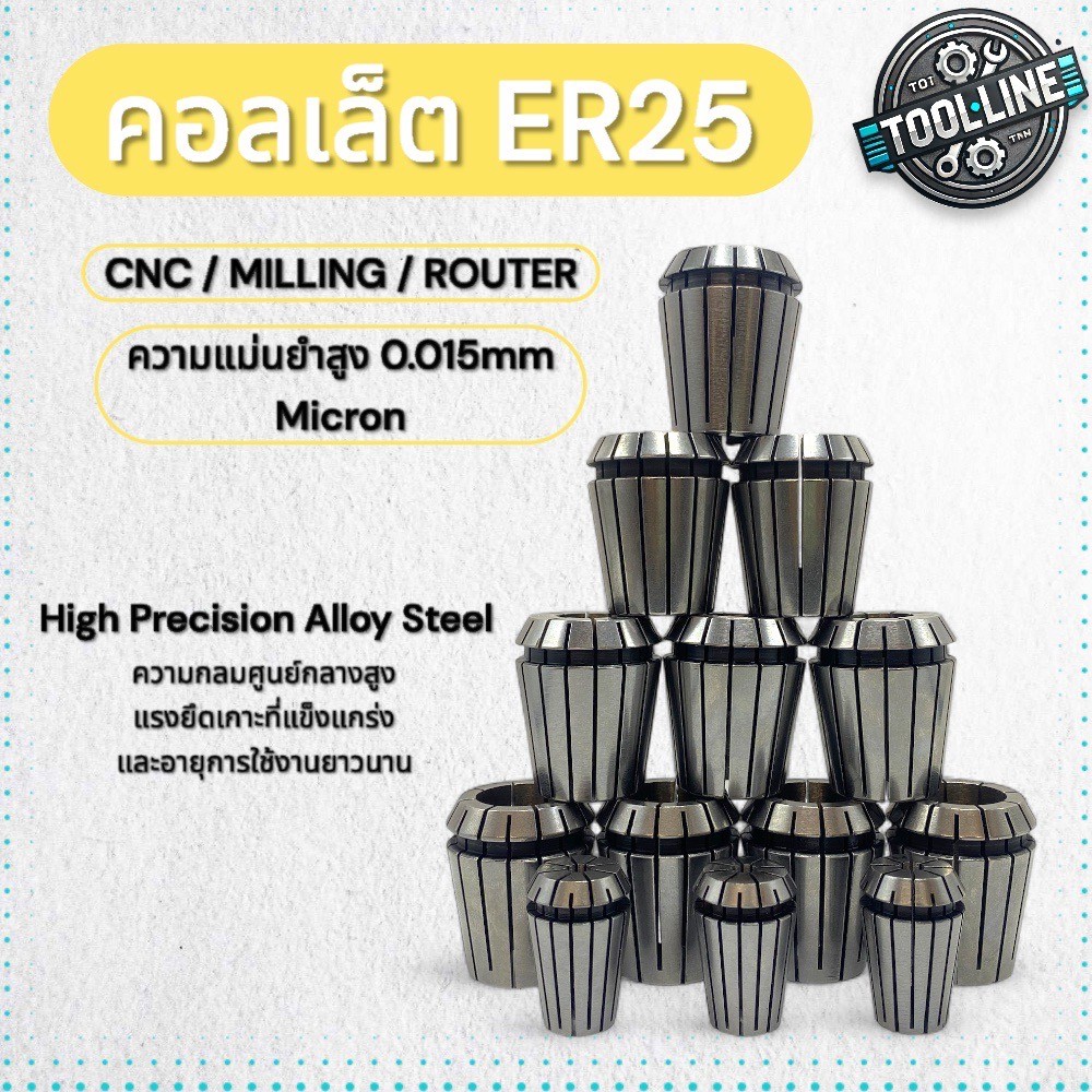 คอลเล็ต ER25 Collet สำหรับจับดอกสว่าน ดอกกัด เครื่อง CNC มิลลิ่ง Router 0.015 Micron