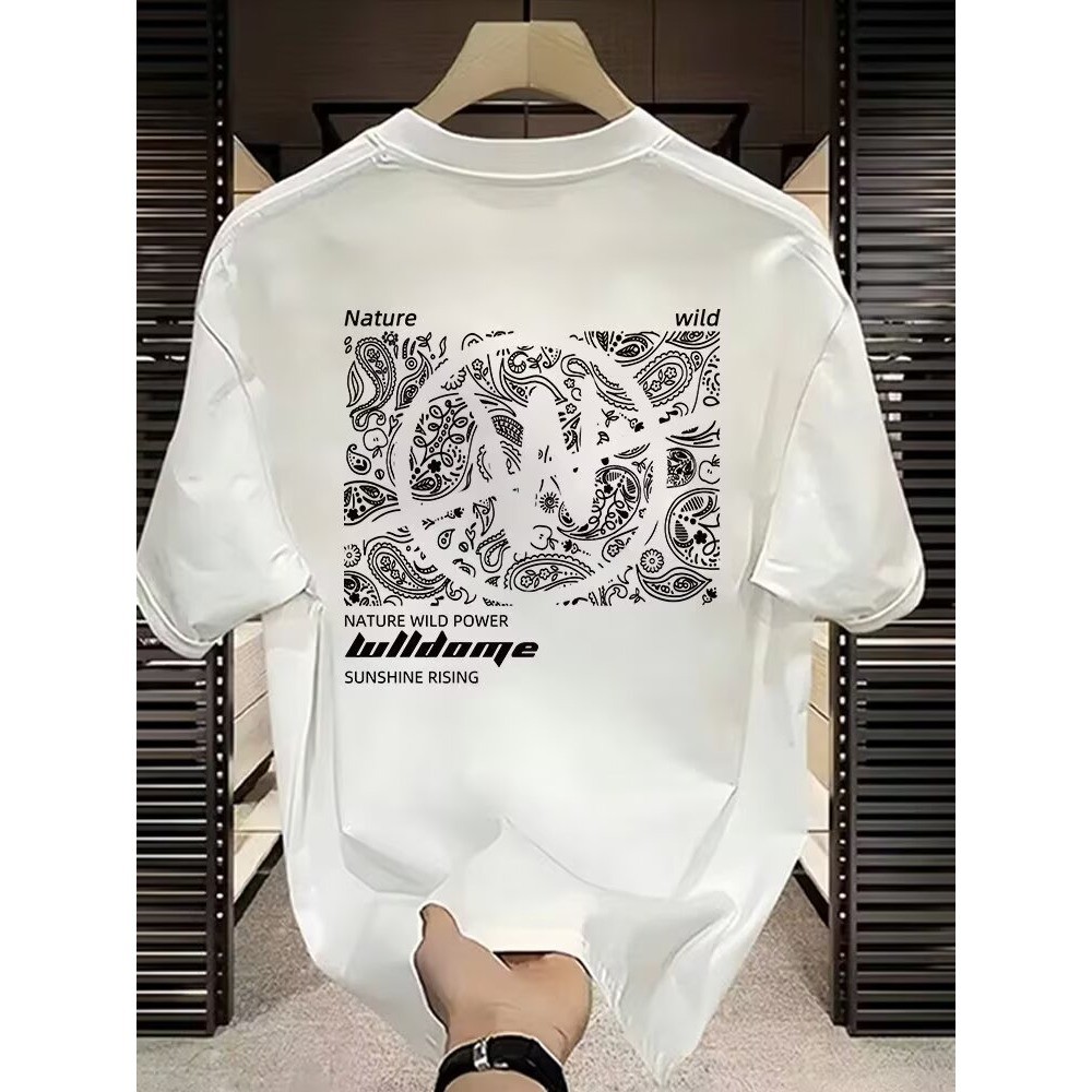 ผู้ชายรอบคอครึ่งแขนผ้าฝ้ายแท้แขนสั้นเสื้อยืดเข้ารูปผ้าฝ้ายแท้ 2025newCOD กรัมสีขาวสไตล์ใหม่ 24023 อิ