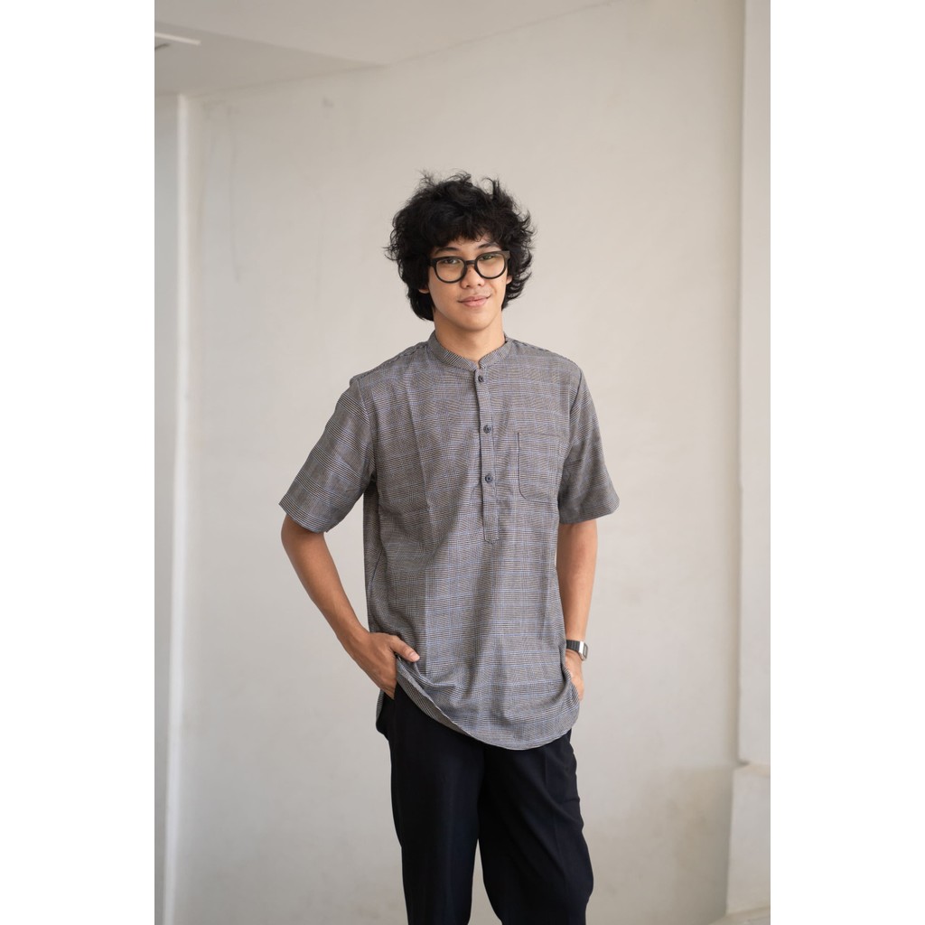 KEMEJA TWO-D Mens Flannel Koko Kurta เสื้อกึ่งขนสัตว์เซี่ยงไฮ้คอปกแขนสั้นลาย TR2578